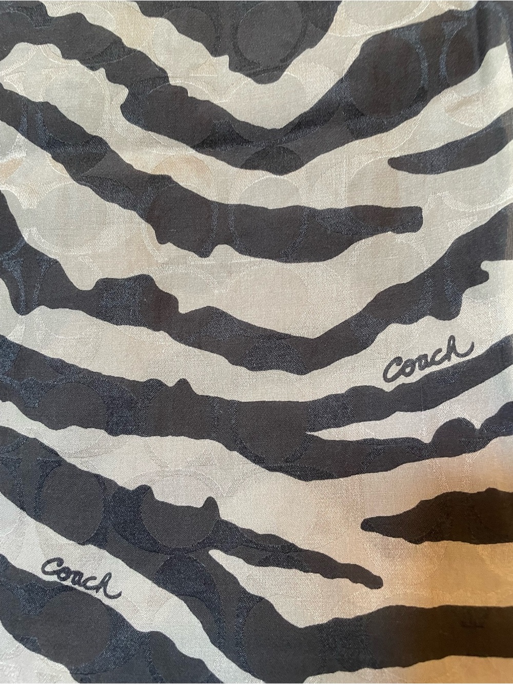 Coach Zebra Stripe Logo Scarf in Black and Gray - Picture 7 of 10